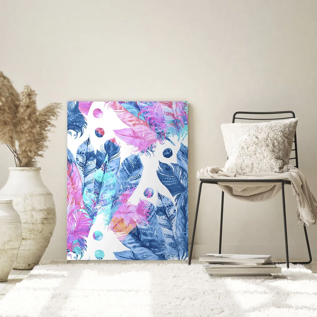 Glass picture - Pink and Blue Plumes - 50x70 cm