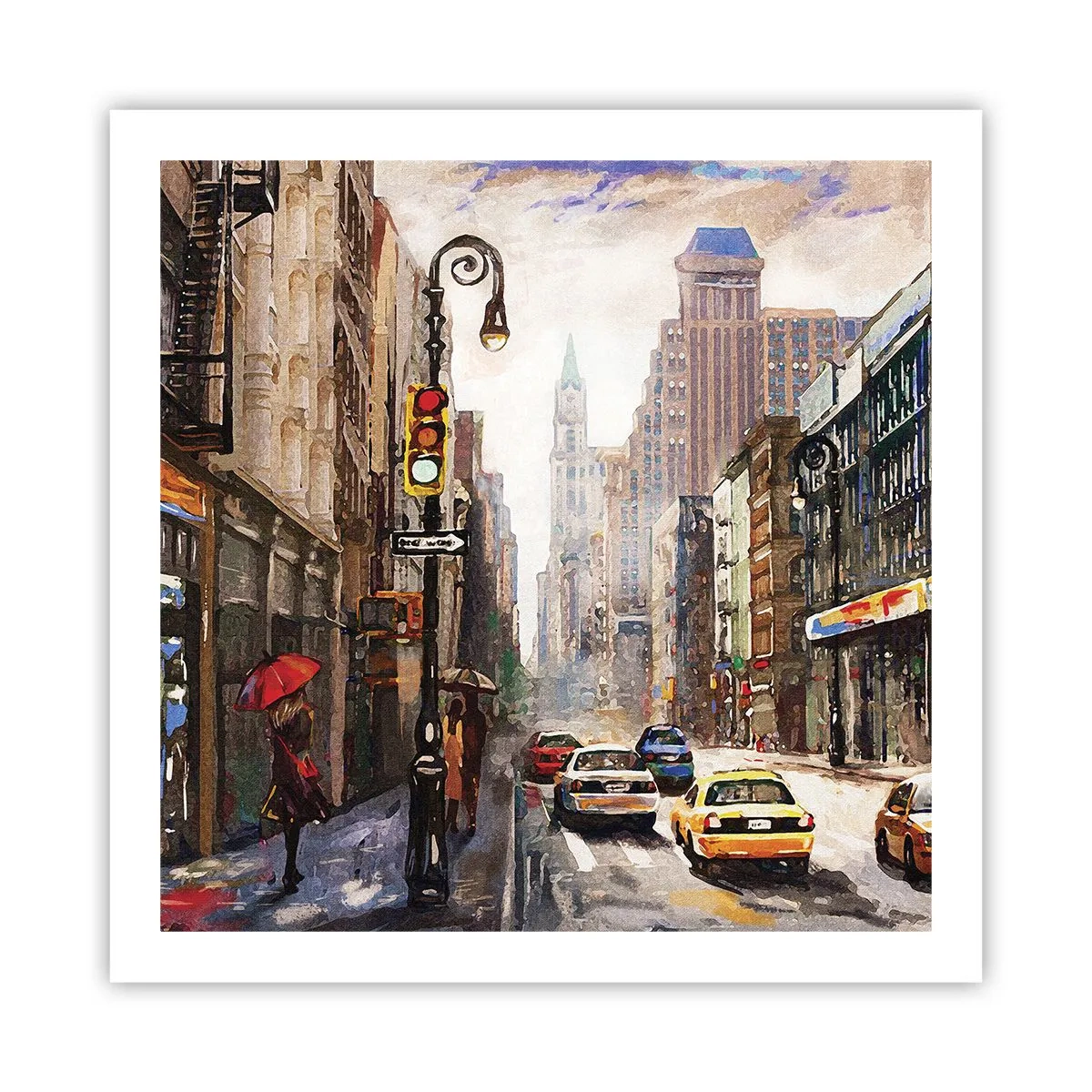 Poster - New York - Colourful in Rain - 60x60 cm