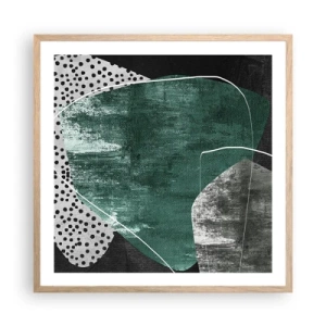 Poster in light oak frame - Colourful Abstract with a Golden Petal - 60x60 cm