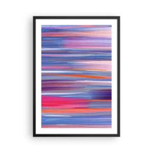 Poster in black frame - Abstract horizontal lines in shades of blue and pink - 50x70cm - Like a Rainbow - Modern wall decoration for the living room and bedroom ARTTOR