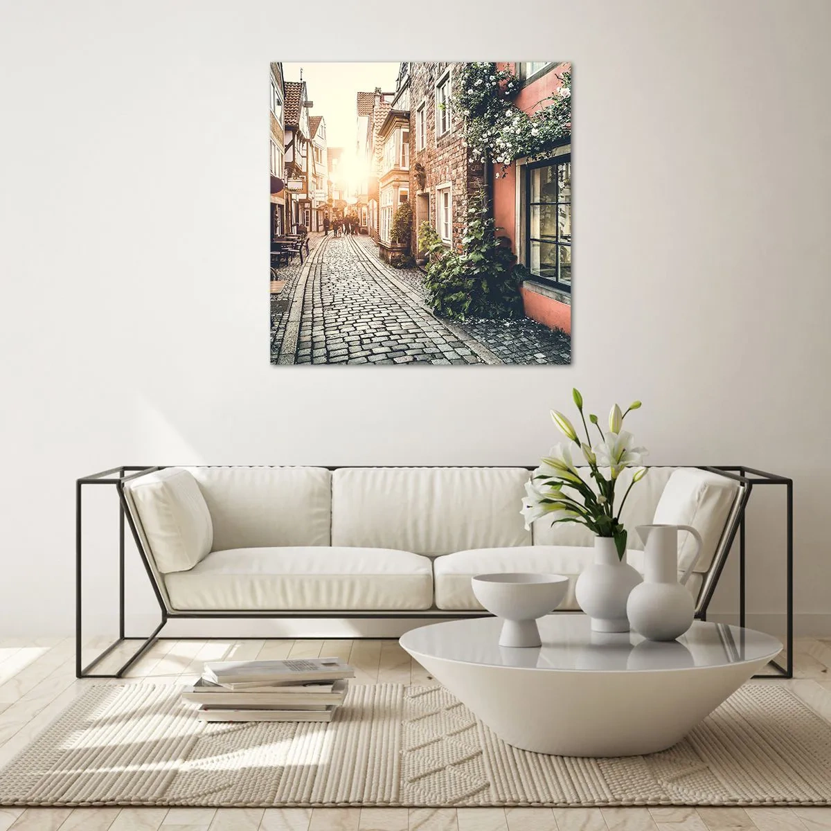 Glass picture - Rosy Alley in a Pink Glow - 30x30 cm