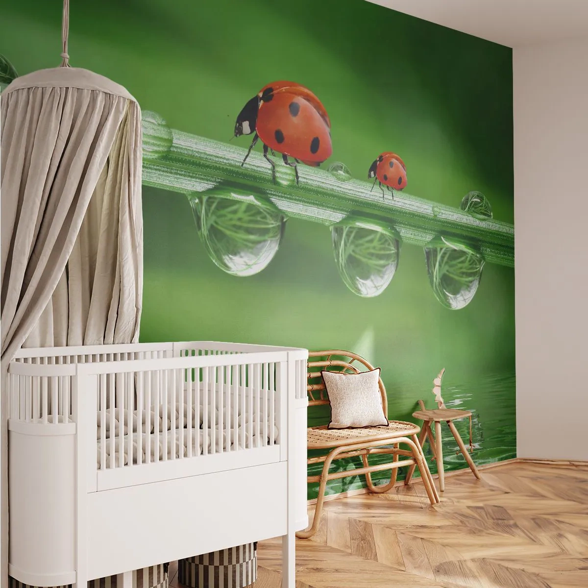 Photo Wallpaper Standard Eco - Summer Is on Its Way - Ladybird, A drop of water, Nature - 200x140 cm