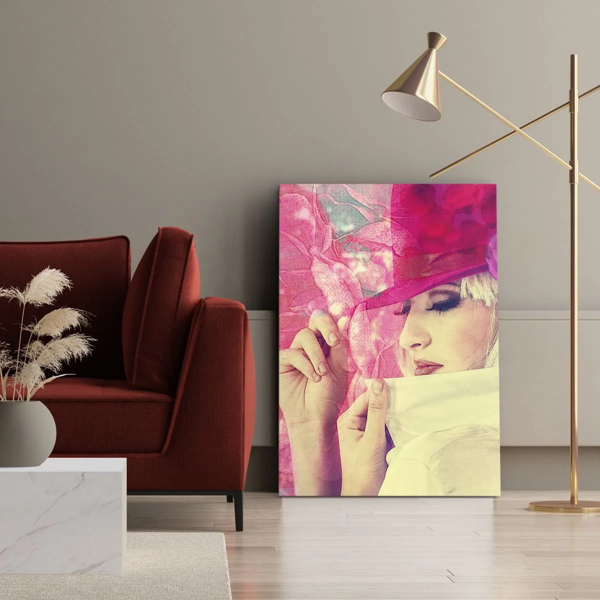 Canvas picture - Retro Portrait in Pink - 45x80 cm