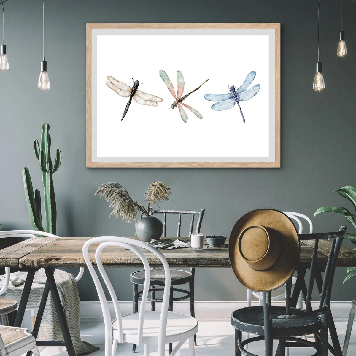 Poster in light oak frame - Lightness of Dragonflies  - 40x30 cm