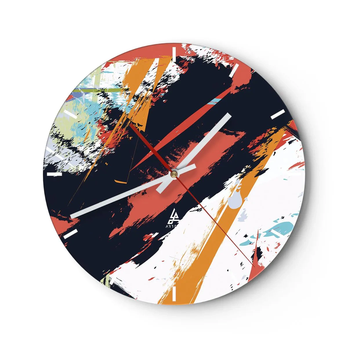 Wall clock - Clock on glass - Dynamic Composition - 40x40 cm