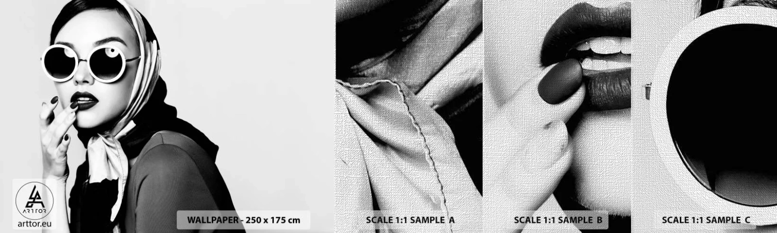 Photo Wallpaper Sample Premium Canvas - Greetings from the 60-ies - Woman, Woman's Face, Vintage - 100x30 cm