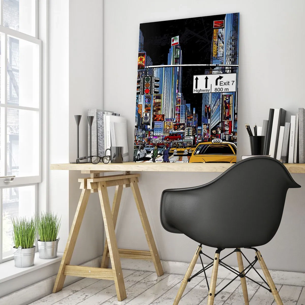 Glass picture - Comic Night in a Big City - 50x70 cm