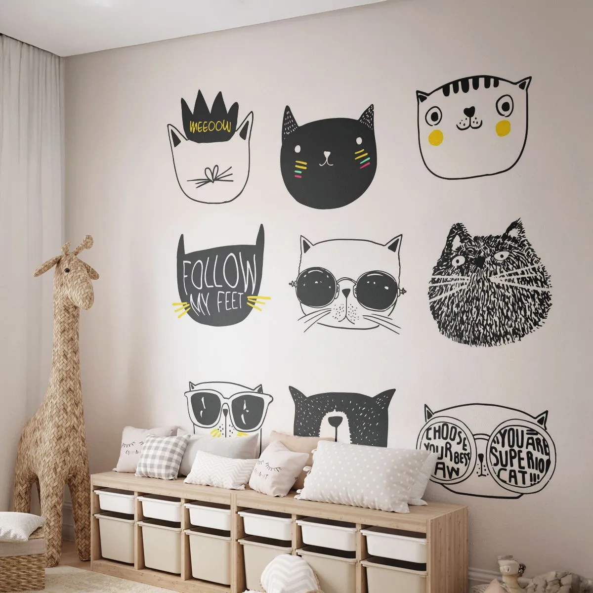 Photo Wallpaper Premium Canvas - Each Is Different All the Same - Cat, Illustration, Graphics - 250x175 cm