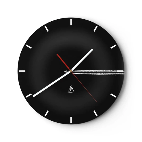 Wall clock - Clock on glass - Jet plane with white trail on black background - 30x30cm - Into Another Dimension - Modern wall decoration for the living room, kitchen, and bedroom ARTTOR