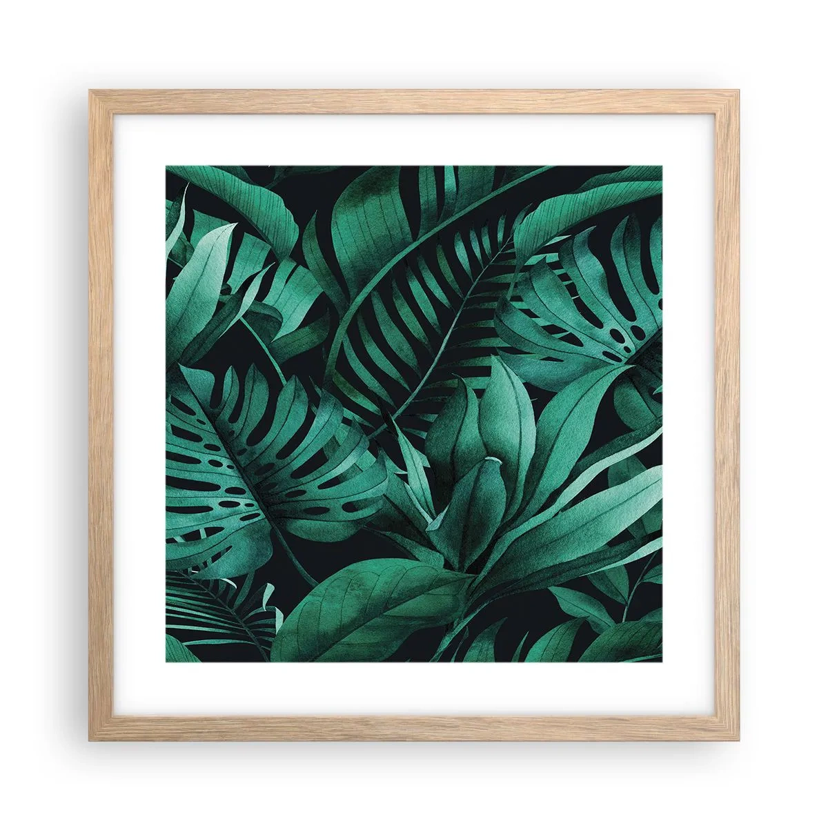 Poster in light oak frame - Depth of Tropical Green - 40x40 cm