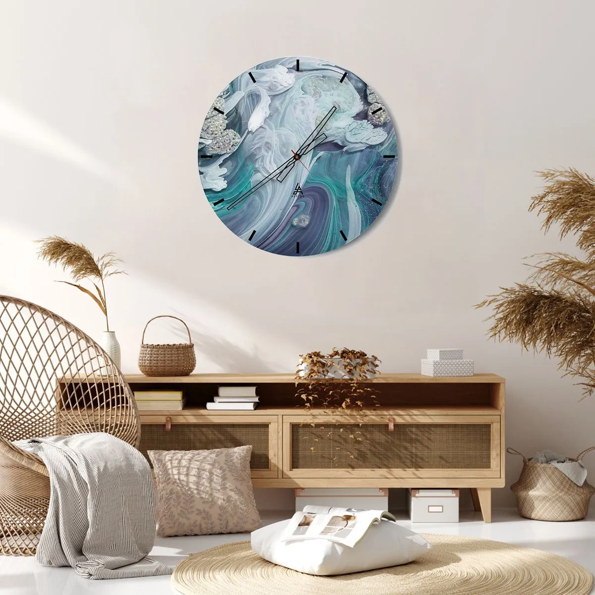 Wall clock - Clock on glass - Currents of Blue - 40x40 cm