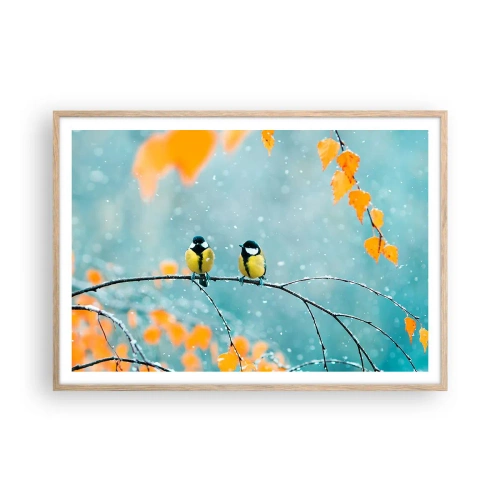 Poster in light oak frame - Birdy Gossip - 100x70 cm