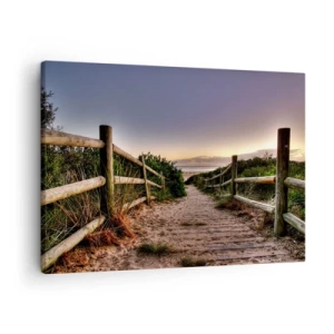 Canvas picture - Wooden path in the dunes leading to the beach at sunset - 70x50cm - You Can See the Destination - Modern wall decoration for the living room and bedroom ARTTOR