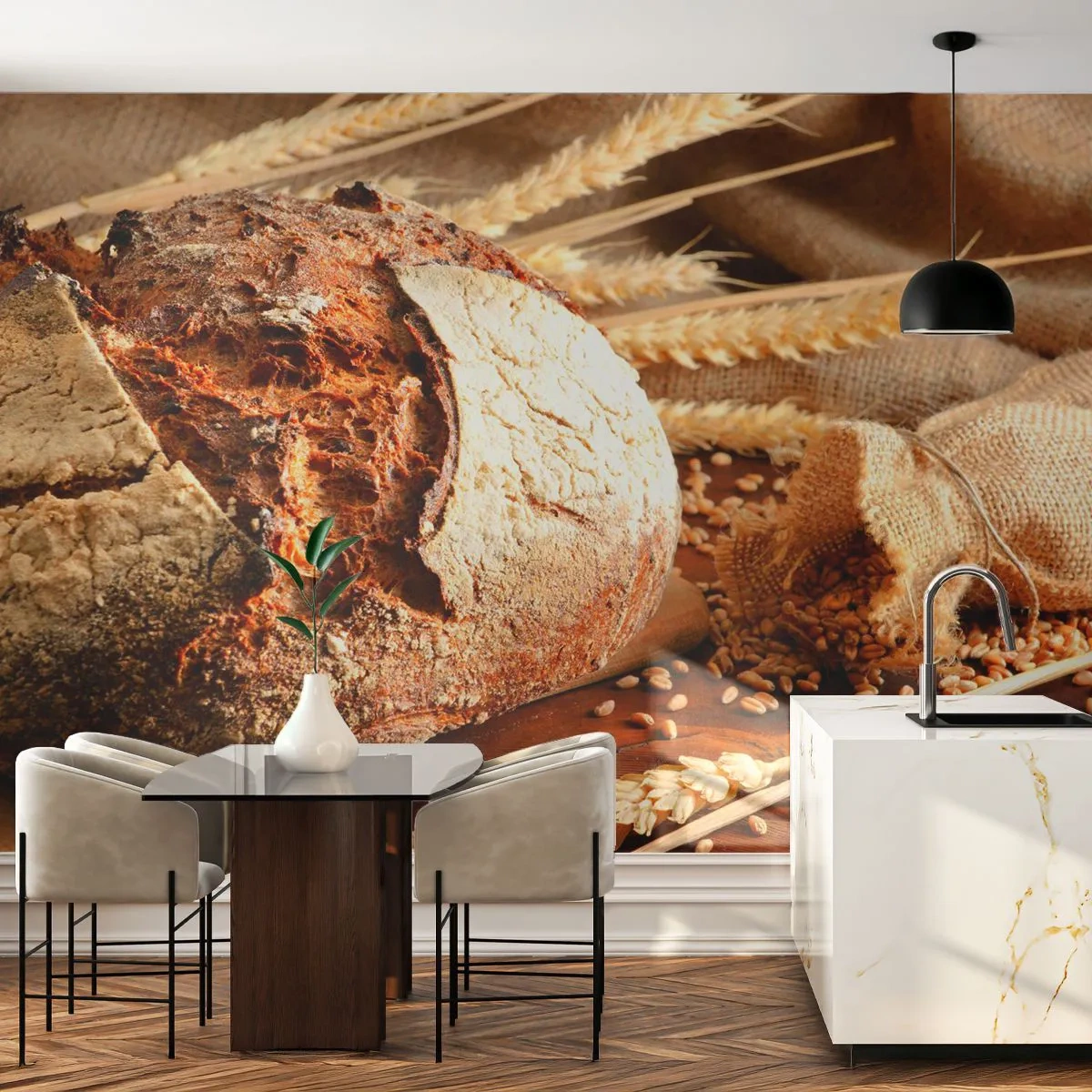 Photo Wallpaper Premium Sand - Tasty, Fragrant, Crunchy - Bread, Grain of Wheat, Gastronomy - 150x105 cm