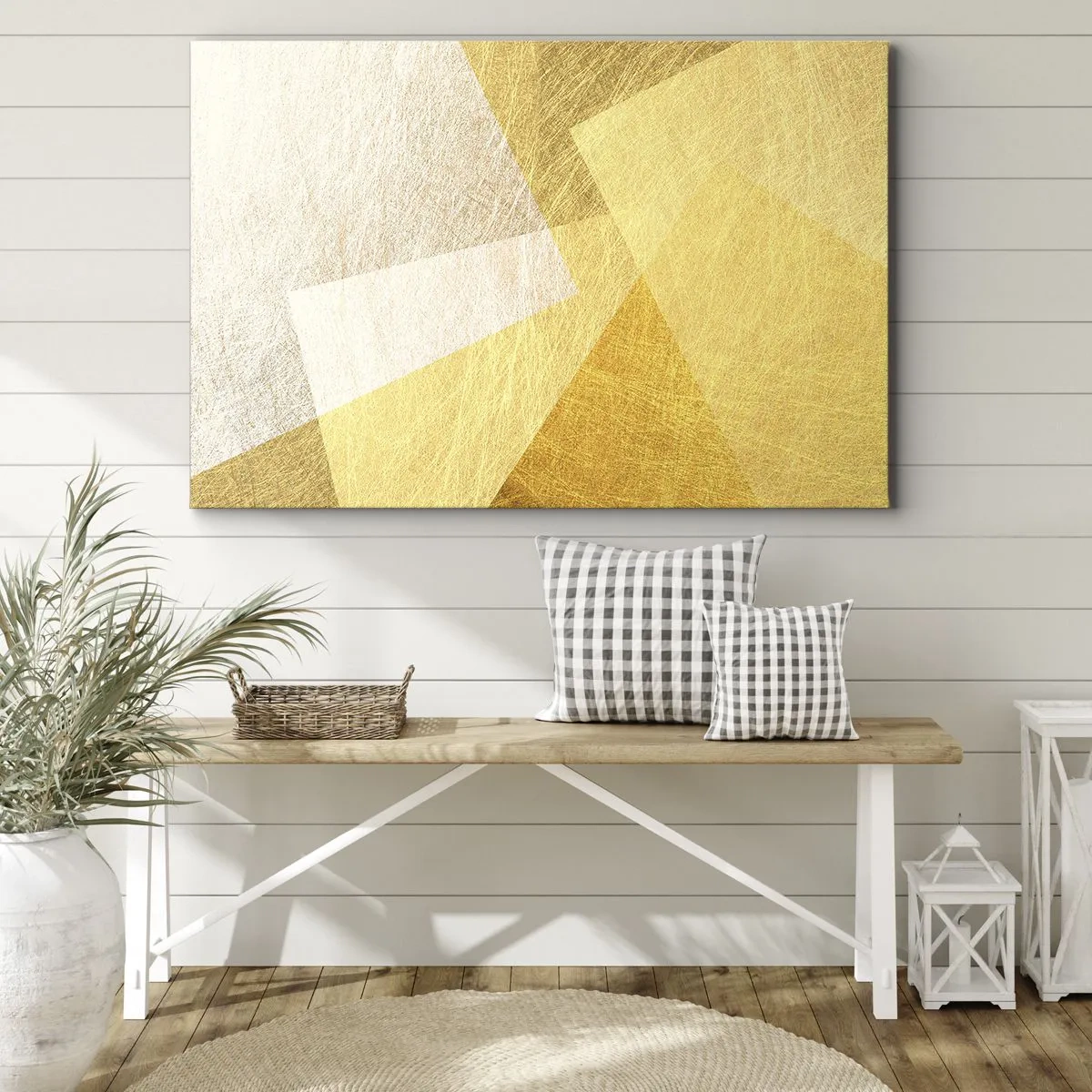 Canvas picture - Geometric shapes in gold and light shades - 70x50cm - Weather of Geometry - Modern wall decoration for the living room and bedroom ARTTOR