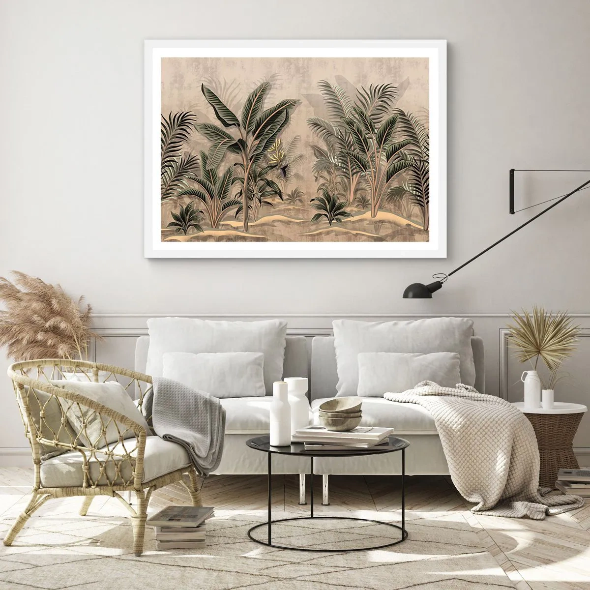 Poster in white frmae - Engraving in Colonial Style - 100x70 cm