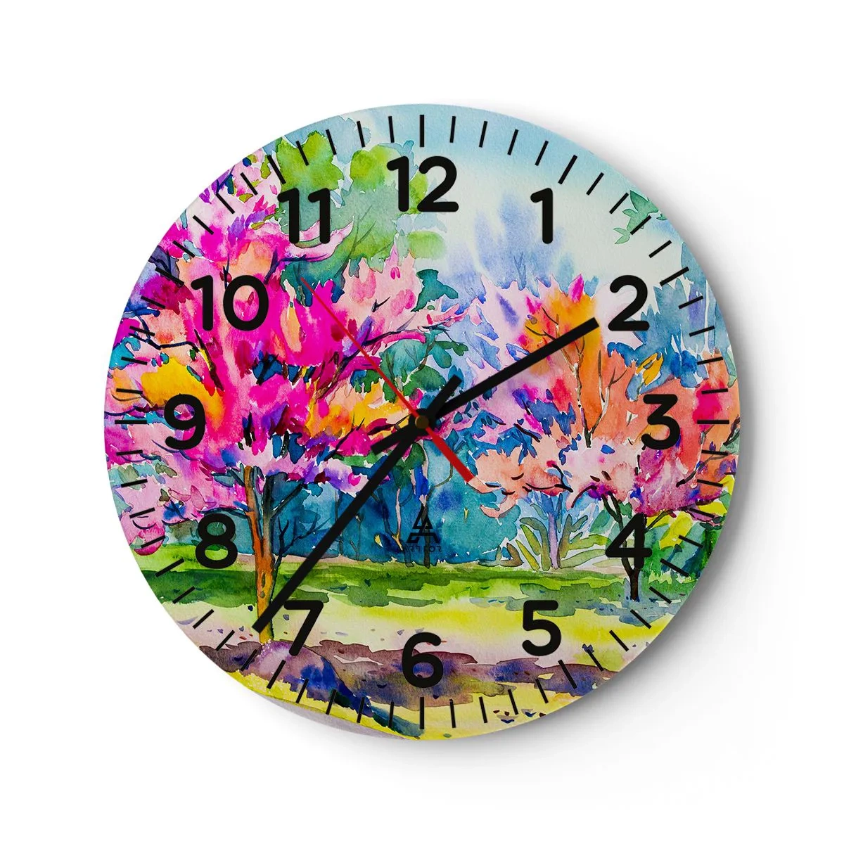 Wall clock - Clock on glass - Rainbow Garden in Spring Light - 40x40 cm
