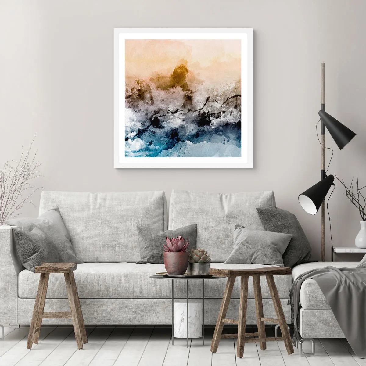 Poster in white frmae - Drowned in Fog - 40x40 cm