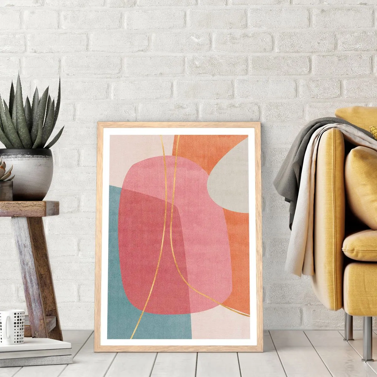 Poster in light oak frame - Pastel Composition with a Golden Note - 40x50 cm