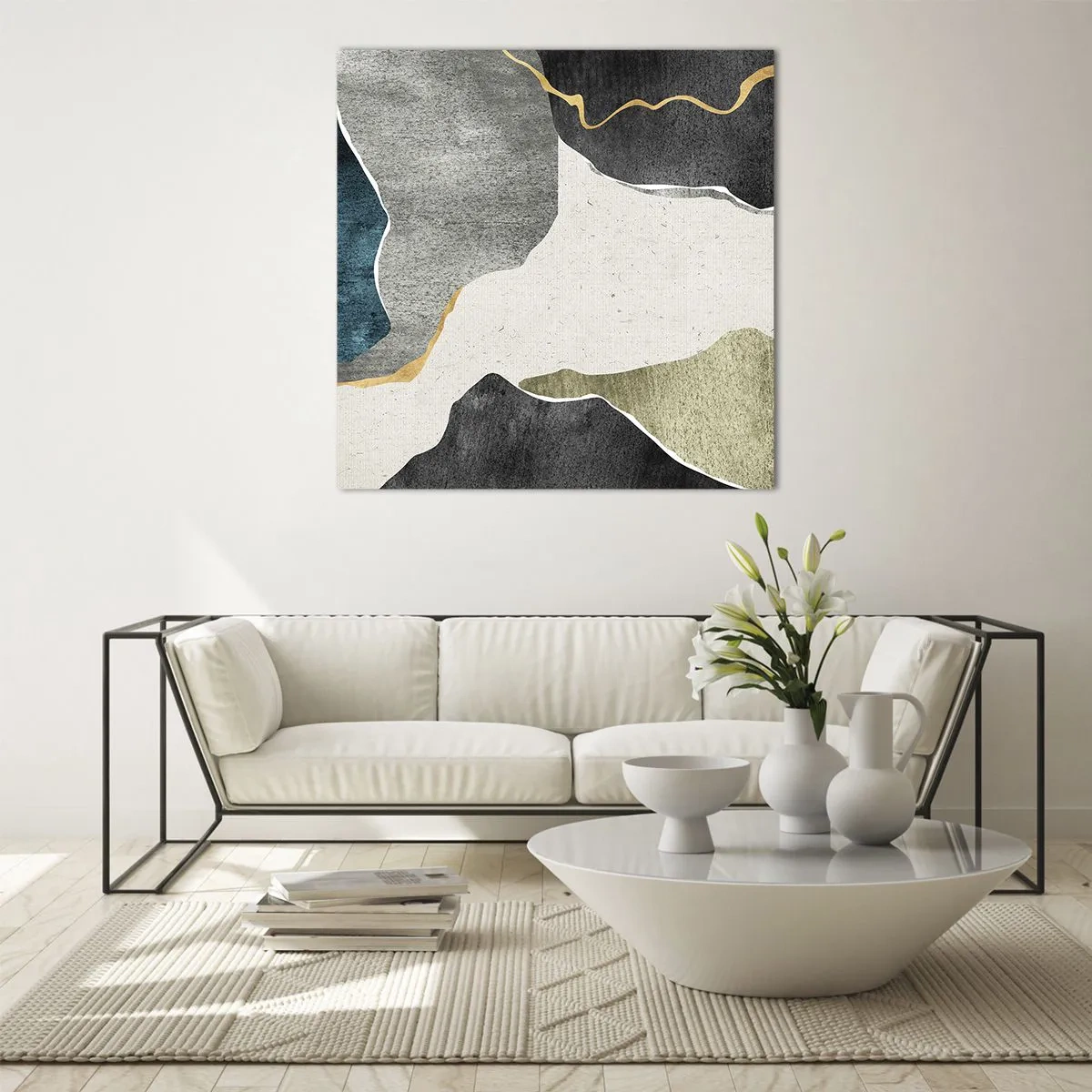 Glass picture - Mosaic Composition with a Gold Thread - 50x50 cm