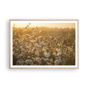 Poster in light oak frame - Fluffy Field - 100x70 cm