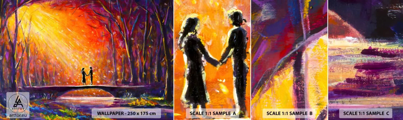 Photo Wallpaper Sample Self-Adhesive Deluxe Sticker - Heaven Loves Them Too - Abstraction, Couple of lovers, Landscape - 100x30 cm