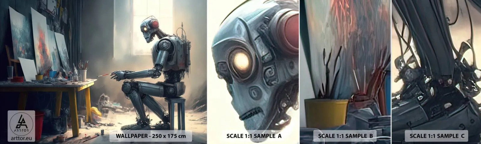 Photo Wallpaper Sample Self-Adhesive Deluxe Sticker - Act of Creation - Piece, Painting, Robot - 100x30 cm