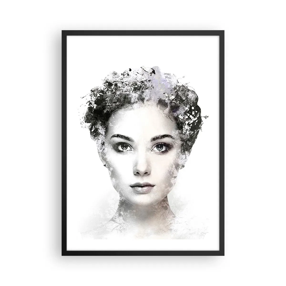 Poster in black frame - Artistic portrait of a woman with abstract elements - 50x70cm - Extremely Stylish Portrait - Modern wall decoration for the living room and bedroom ARTTOR