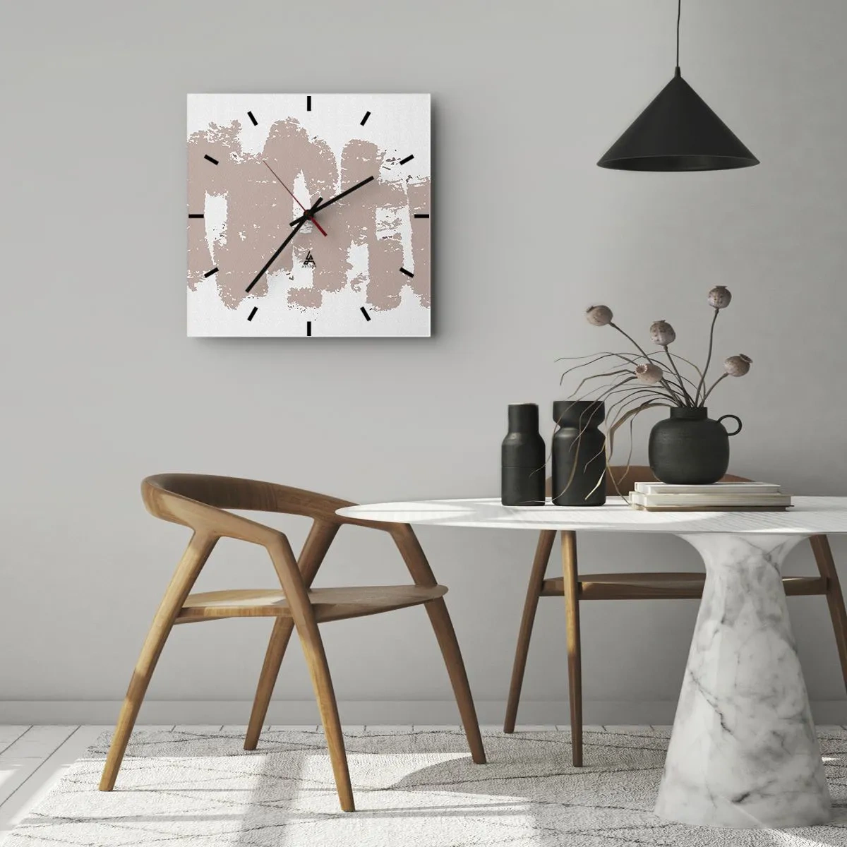 Wall clock - Clock on glass - Abstract in Delicate Pink - 30x30 cm