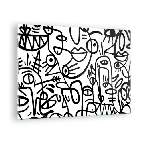 Glass picture - Black and white abstraction with eyes, faces, and lines - 70x50cm - Faces and Mirages - Modern wall decoration for the living room and bedroom ARTTOR