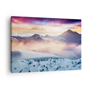 Canvas picture - Snow-covered mountains at dawn with a colorful sky - 70x50cm - Power and Purity of Nature - Modern wall decoration for the living room and bedroom ARTTOR