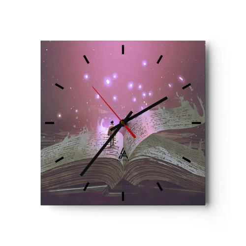 Wall clock - Clock on glass - Invitation to Another World -Read It! - 40x40 cm