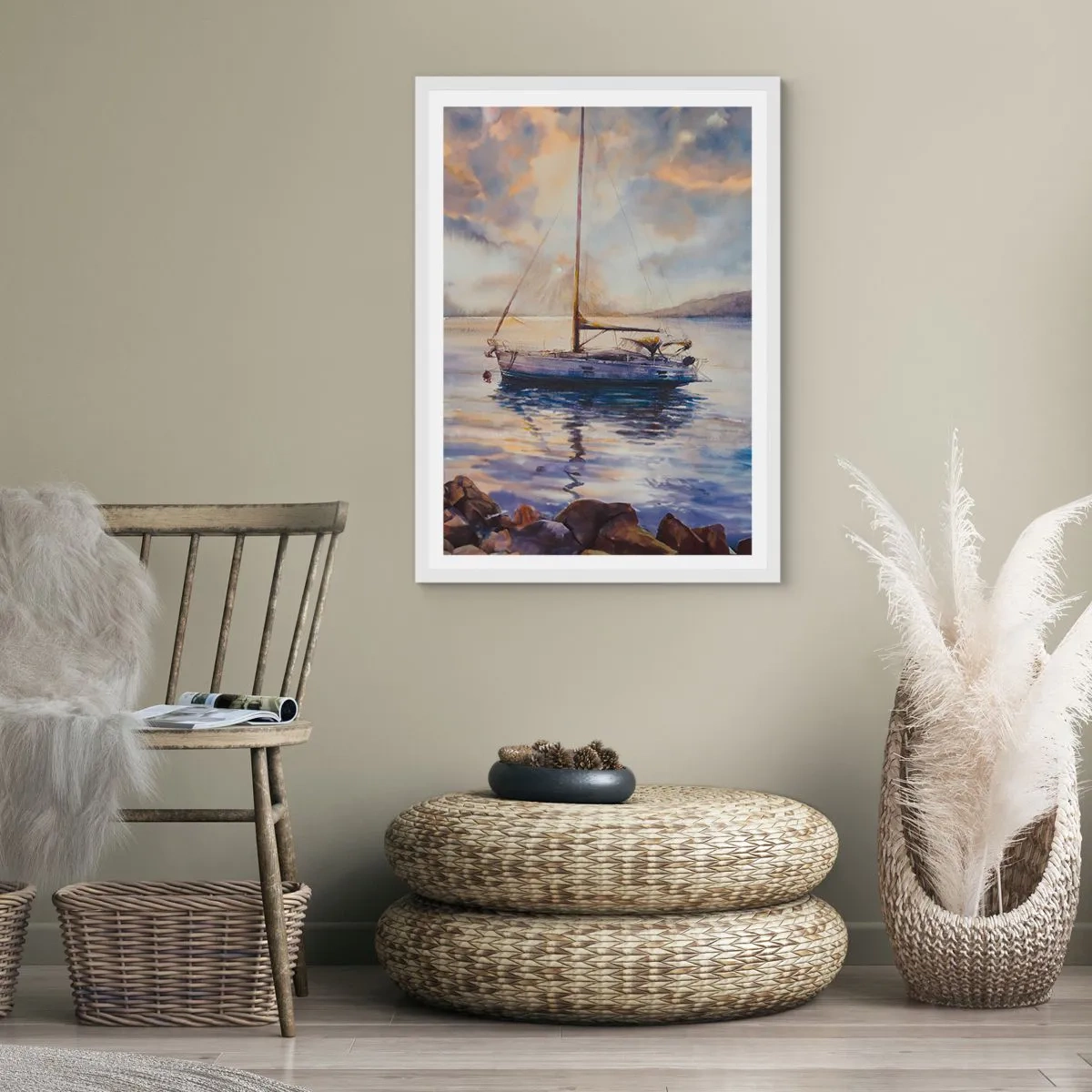 Poster in white frmae - Evening in Harbour - 70x100 cm