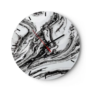 Wall clock - Clock on glass - Abstract marble pattern in black and white - 30x30cm - At the Beginning There Was Chaos - Modern wall decoration for the living room, kitchen, and bedroom ARTTOR