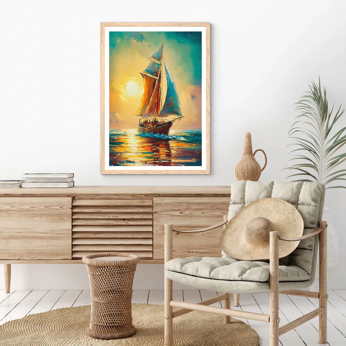 Poster in light oak frame - Under Full Sails - 30x40 cm