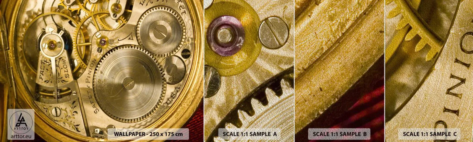 Photo Wallpaper Sample Premium Sand - Follow the Zeitgeist - Clock, Clock Mechanism, Vintage - 100x30 cm