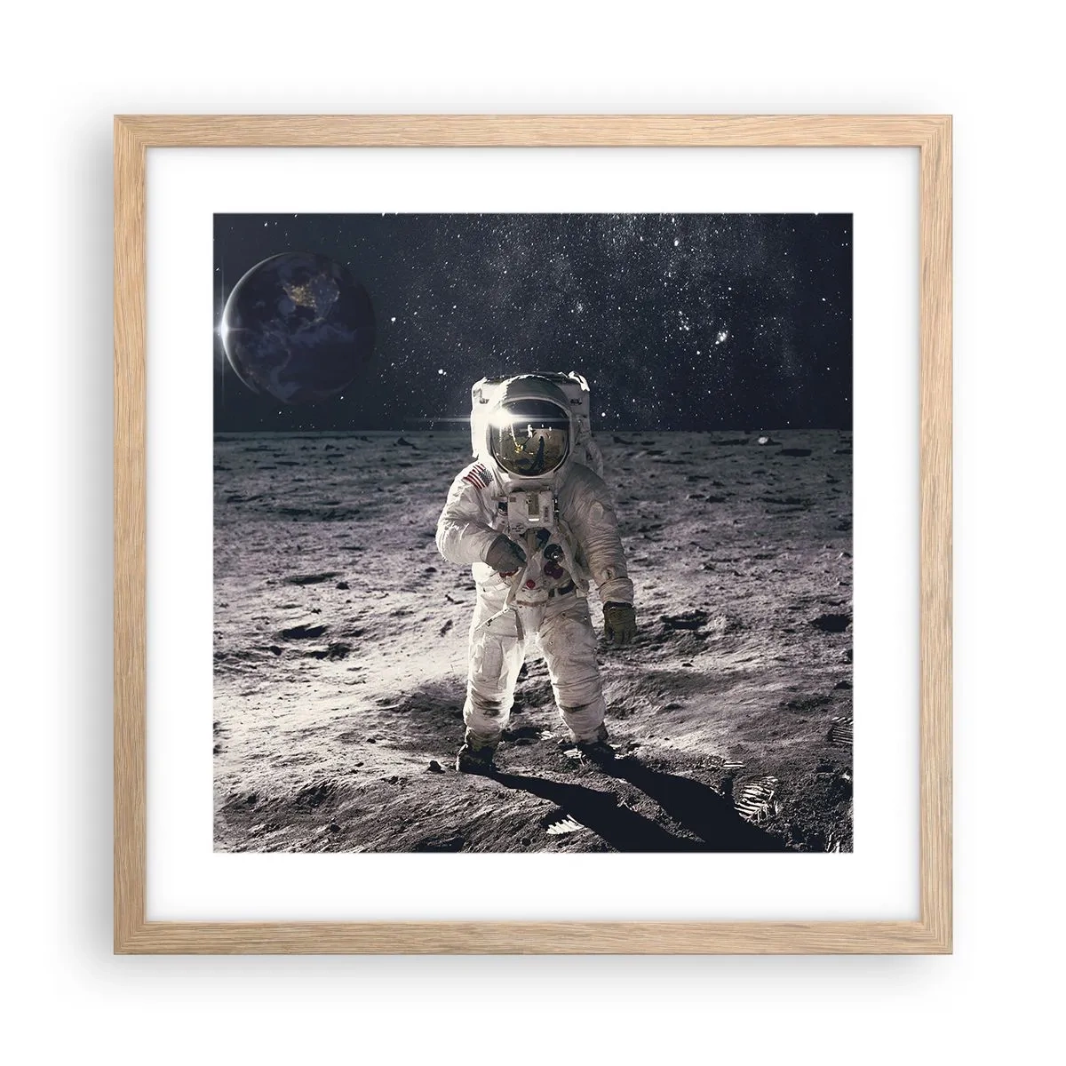 Poster in light oak frame - Greetings from the Moon - 40x40 cm
