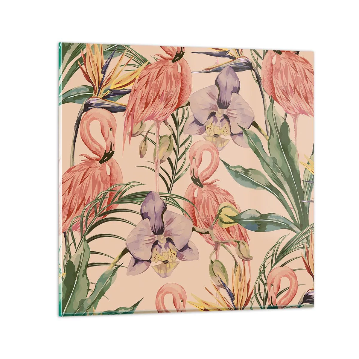 Glass picture - Pink Ballet among Flowers - 30x30 cm