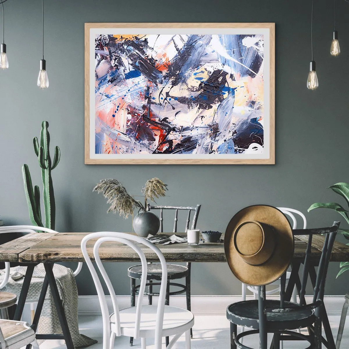 Poster in light oak frame - Crazy Dance of Abstraction - 50x40 cm