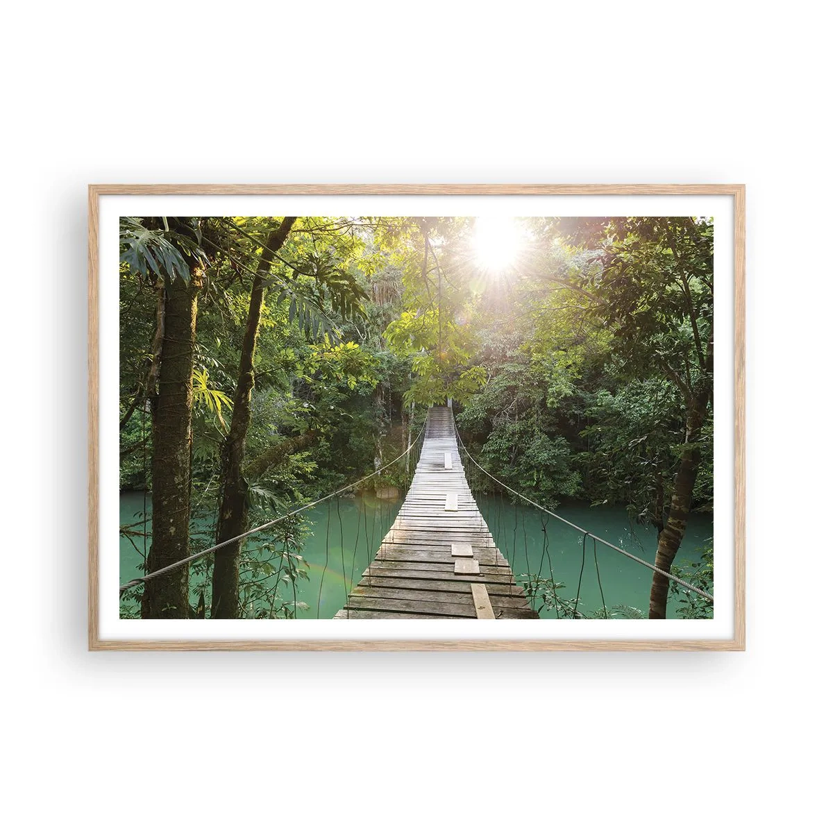 Poster in light oak frame - Azure Water in Azure Forest - 100x70 cm