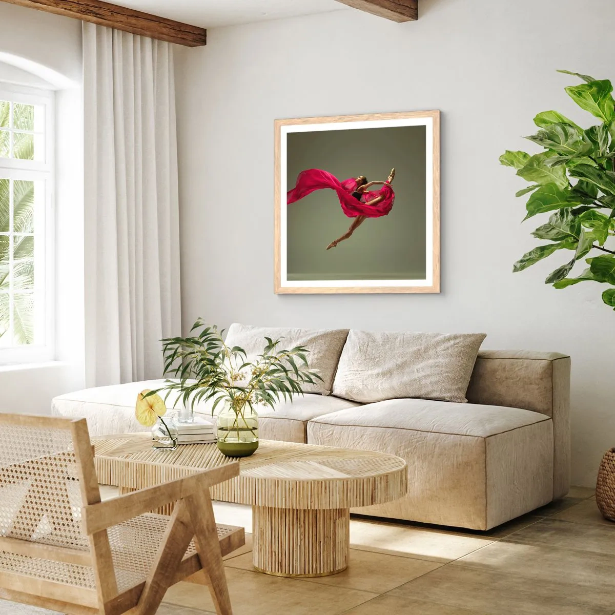 Poster in light oak frame - Dancing Flame - 60x60 cm