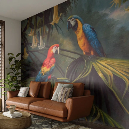 Photo Wallpaper Standard Eco - Romanticism in Tropics - Ara parrot, Animals, Tropical forest - 400x280 cm