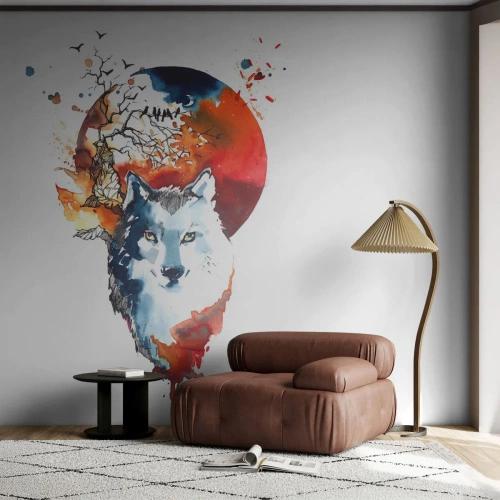Photo Wallpaper Standard Eco - Face to Face With the Night - Abstraction, Animals, Wolf - 250x175 cm