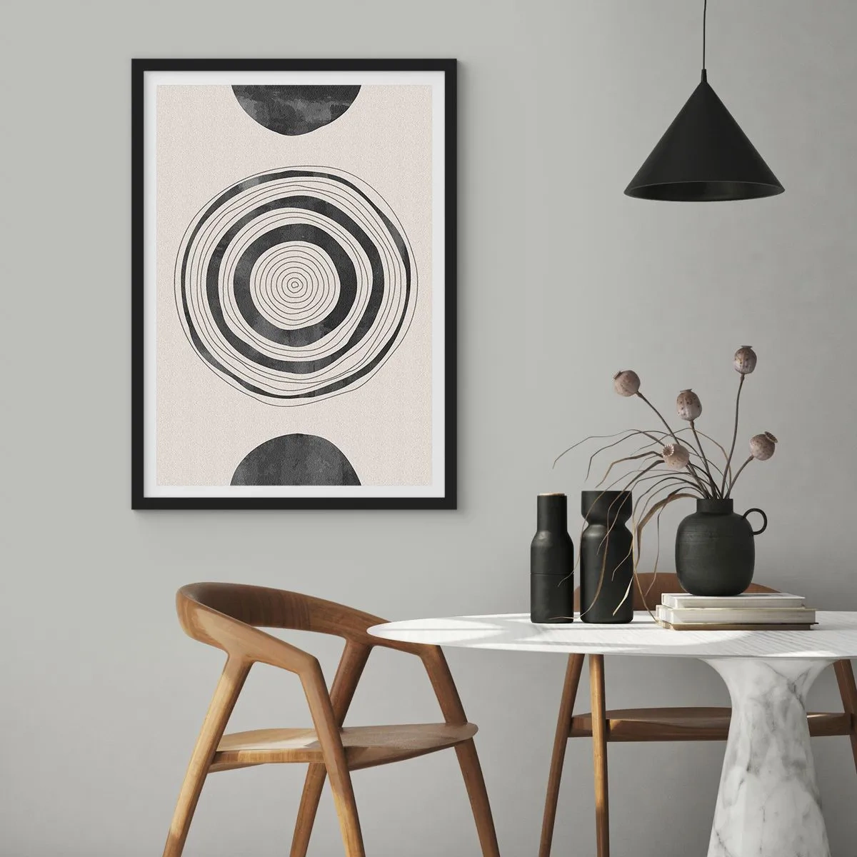 Poster in black frame - A minimalist composition of geometric circles - 50x70cm - Important What's in Between - Modern wall decoration for the living room and bedroom ARTTOR