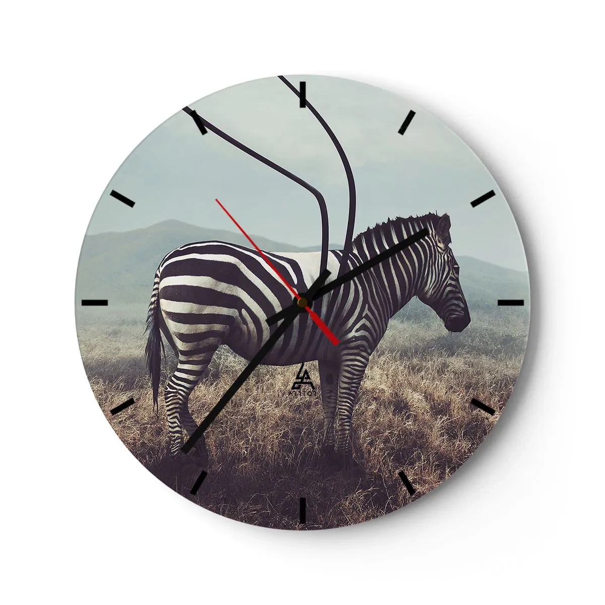 Wall clock - Clock on glass - A zebra in a natural setting against the backdrop of the savannah - 30x30cm - Attention! Faulty Design - Modern wall decoration for the living room, kitchen, and bedroom ARTTOR