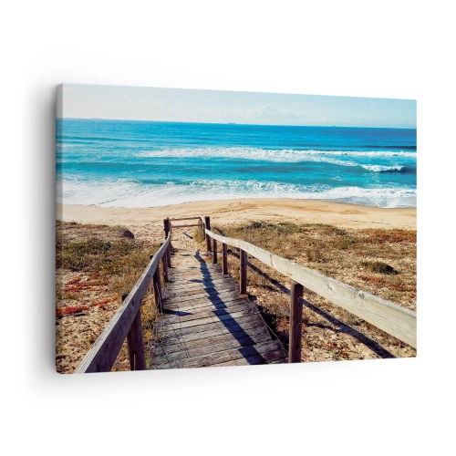 Canvas picture - Wooden path leading to the beach - 70x50cm - Run! - Modern wall decoration for the living room and bedroom ARTTOR