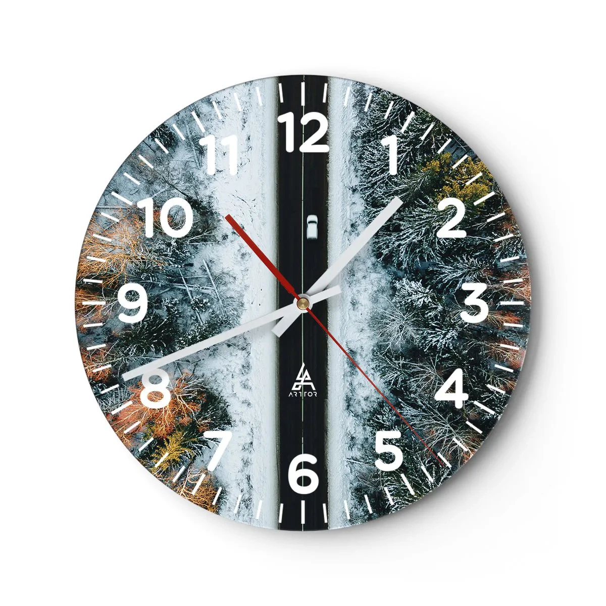 Wall clock - Clock on glass - Through a Wintery Forest - 30x30 cm