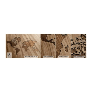 Photo Wallpaper Sample Standard Eco - World on a Table - World map, Wood, Continents - 100x30 cm