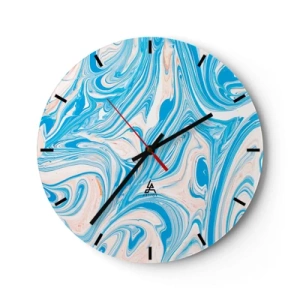 Wall clock - Clock on glass - An abstract pool in shades of turquoise and white - 30x30cm - Floodplain in Turquoise - Modern wall decoration for the living room, kitchen, and bedroom ARTTOR