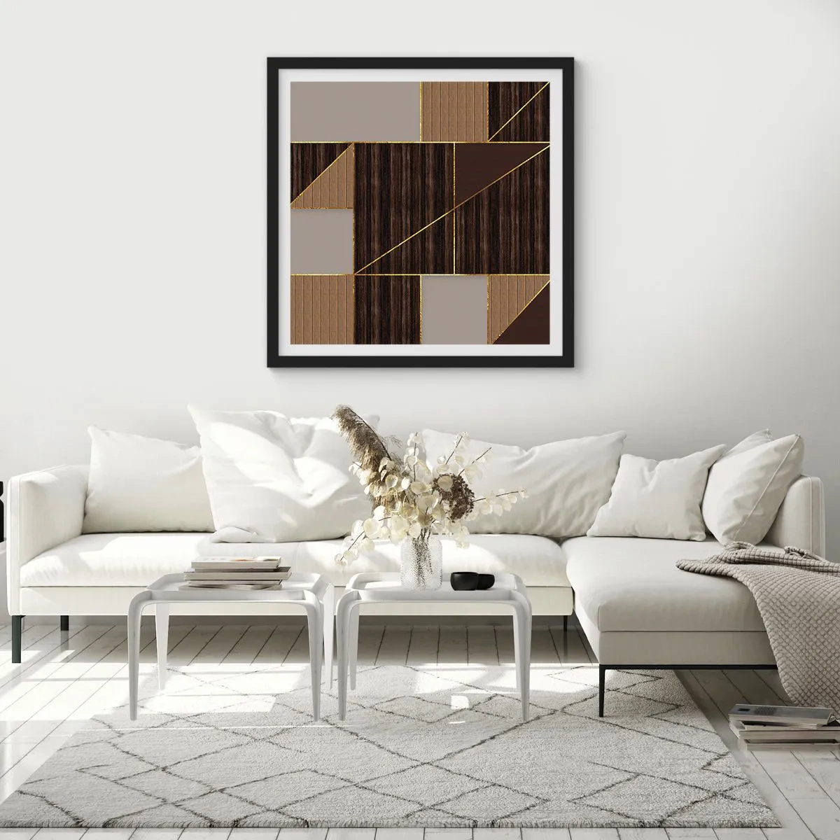 Poster in black frame - Mosaic of Brown and Gold - 60x60 cm